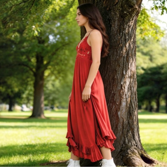 Free People Adella Maxi Lace Up Slip Dress Size Small - Picture 3 of 14